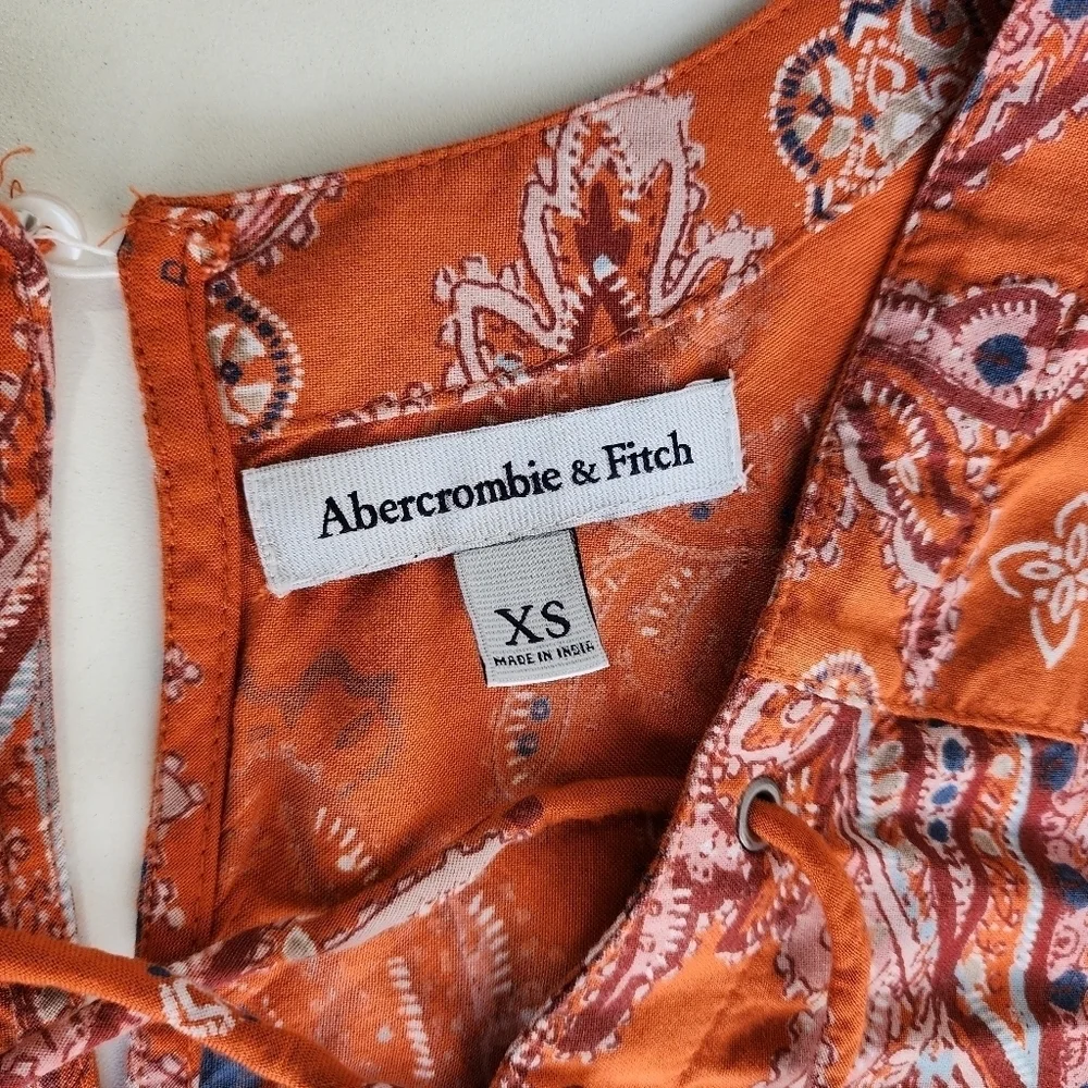 Abercrombie & Fitch Women's Paisley Romper Orange Long Sleeves Lace Up XS